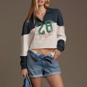 LetLuv for Anthropoligie Floral Rugby Shirt Women's Size XS